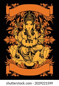 ganesha and flowers illustration design apparel, illustration ganesha