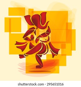 Ganesha or Ganesh Hindu God dance in watercolor painting style. Vector. Eps10.