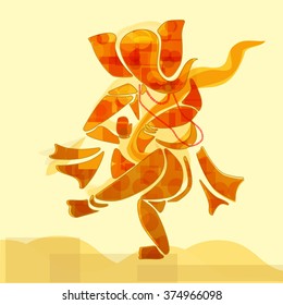 Ganesha Or Ganesh Hindu God Dance In Watercolor Painting Style. Vector. Eps10.