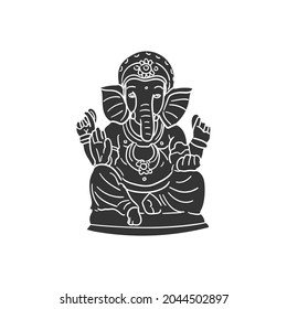 Ganesha God Icon Silhouette Illustration. Hindu Religion Vector Graphic Pictogram Symbol Clip Art. Doodle Sketch Black Sign.