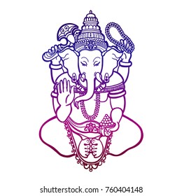 Ganesha. God of wisdom and prosperity in Hinduism. Linear style. Vector illustration.