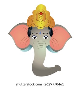 Ganesha head cartoon style. Vector illustration
