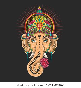 ganesha head mascot colorful illustration vector