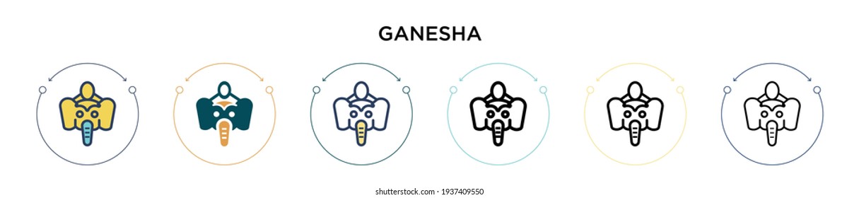 Ganesha icon in filled, thin line, outline and stroke style. Vector illustration of two colored and black ganesha vector icons designs can be used for mobile, ui, web