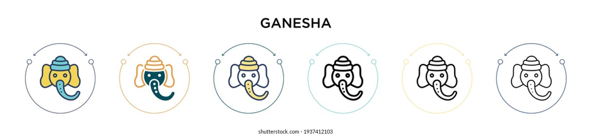 Ganesha icon in filled, thin line, outline and stroke style. Vector illustration of two colored and black ganesha vector icons designs can be used for mobile, ui, web