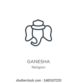 Icono de Ganesha. Icono de contorno de ganesha lineal delgado aislado en fondo blanco de la colección religiosa. Signo vectorial de línea, símbolo para web y móvil