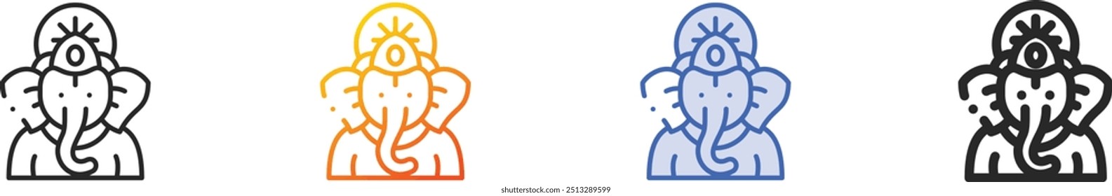 Icono de ganesha. Diseño lineal delgado, degradado, trazo azul y estilo atrevido aislado sobre fondo blanco