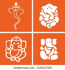 Ganesha idols vector art on orange colour background in four frames devotional 