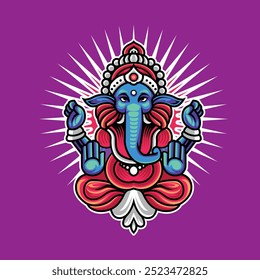 Ganesha illustration Indian god of wisdom and wealth vector style