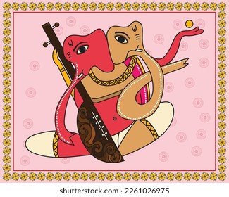 Ganesha in Kalighat Art. Kalighat Paintings, Contemporary Art, Indian Paintings, Wall Paintings, Modern Art Paintings.
