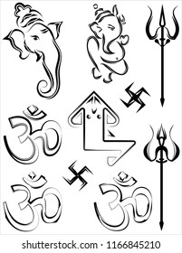 Ganesha The Lord Of Wisdom, Aum Trident Various Design Collection Vector Art Illustration