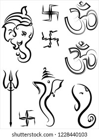 Ganesha The Lord Of Wisdom, Aum Trident Various Design Collection Vector Art Illustration