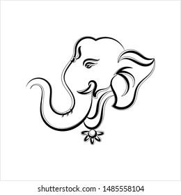 Ganesha The Lord Of Wisdom Calligraphic Style Vector Art Illustration