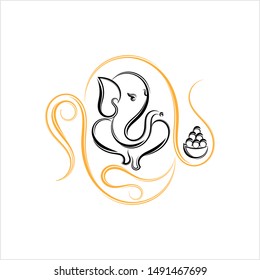 Ganesha The Lord Of Wisdom Calligraphic Style Vector Art Illustration