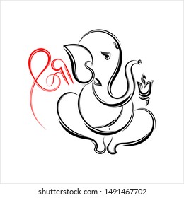 Ganesha The Lord Of Wisdom Calligraphic Style Vector Art Illustration