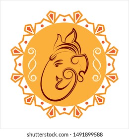 Ganesha The Lord Of Wisdom Calligraphic Style Vector Art Illustration