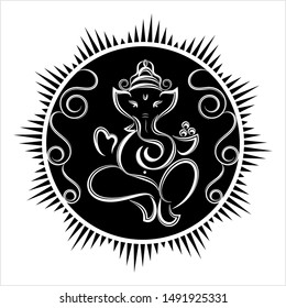 Ganesha El Señor De La Sabiduría Estilo Caligráfico Vector Ilustración De Arte