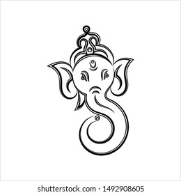 Ganesha The Lord Of Wisdom Calligraphic Style Vector Art Illustration