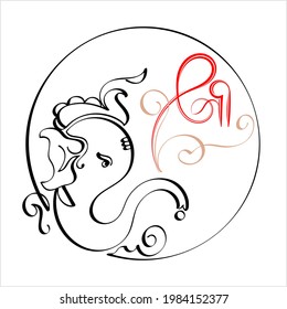 Ganesha The Lord Of Wisdom Calligraphic Style Vector Art Illustration