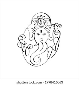 Ganesha The Lord Of Wisdom Calligraphic Style Vector Art Illustration