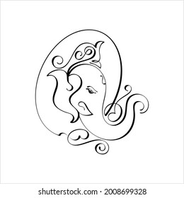 Ganesha The Lord Of Wisdom Calligraphic Style Vector Art Illustration