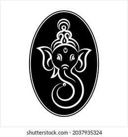 Ganesha The Lord Of Wisdom Calligraphic Style Vector Art Illustration