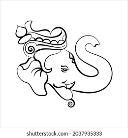 Ganesha The Lord Of Wisdom Calligraphic Style Vector Art Illustration