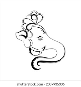 Ganesha The Lord Of Wisdom Calligraphic Style Vector Art Illustration