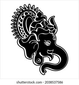 Ganesha The Lord Of Wisdom Calligraphic Style Vector Art Illustration
