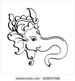 Ganesha The Lord Of Wisdom Calligraphic Style Vector Art Illustration