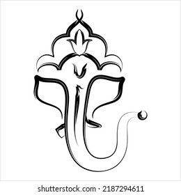 Ganesha The Lord Of Wisdom Calligraphic Style Vector Art Illustration