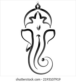 Ganesha The Lord Of Wisdom Calligraphic Style Vector Art Illustration