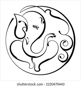 Ganesha The Lord Of Wisdom Calligraphic Style Vector Art Illustration