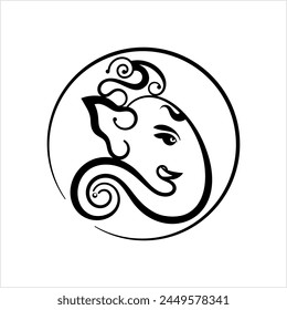 Ganesha The Lord Of Wisdom Calligraphic Style Vector Art Illustration