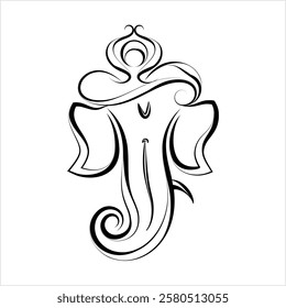 Ganesha The Lord Of Wisdom Calligraphic Style Vector Art Illustration