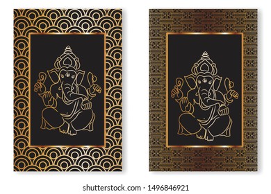Ganesha The Lord Of Wisdom, Various Design Collection
Gold elegant frame style luxury hand-drawn Vector Illustration.