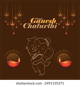 Ganesha with a modak in his left hand, a diya, and a candle in front of him this festival  honoring Ganesha involves prayers and decorations