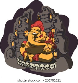 Ganesha - most famous and worshiped elephant headed god in the Hindu pantheon. Vector illustration.