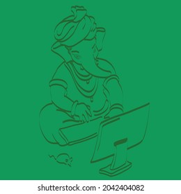 Ganesha en la computadora, aislado en verde.