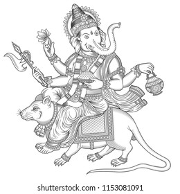 ganesha on a mouse engraving