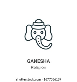 Icono del vector de contorno de Ganesha. Icono de ganesha negro de línea delgada, ilustración de elemento simple vector plano del concepto de religión editable trazo aislado en fondo blanco