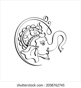 Ganesha Pen Ink Style, The Lord Of Wisdom Hand Drawn Vector Art Illustration