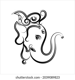 Ganesha Pen Ink Style, The Lord Of Wisdom Hand Drawn Vector Art Illustration