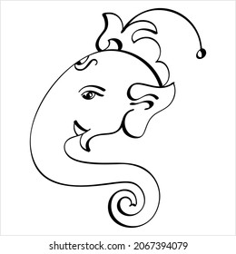 Ganesha Pen Ink Style, The Lord Of Wisdom Hand Drawn Vector Art Illustration