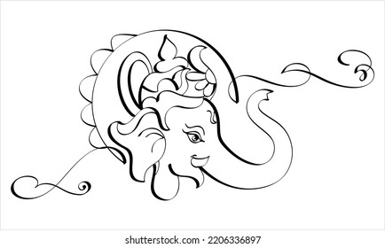 Ganesha Pen Ink Style, The Lord Of Wisdom Hand Drawn Vector Art Illustration