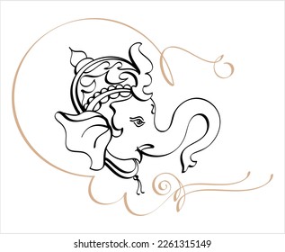 Ganesha Pen Ink Style, The Lord Of Wisdom Hand Drawn Vector Art Illustration