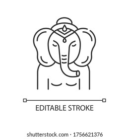 Ganesha pixel perfect linear icon. Deity in Hindu pantheon. Indian religion. Ancient tradition. Thin line customizable illustration. Contour symbol. Vector isolated outline drawing. Editable stroke