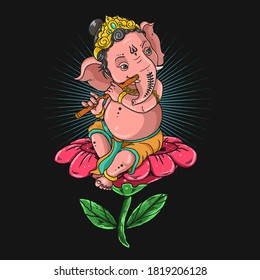 ganesha playing flute illustration vector graphic