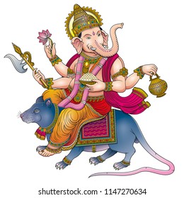 ganesha riding a mouse color