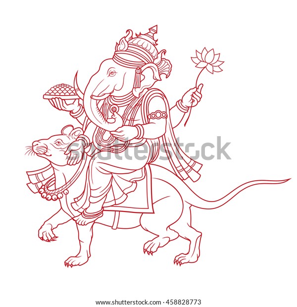 Ganesha Riding Mouse Outline Stock Vector (Royalty Free) 458828773 ...